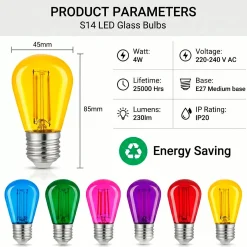Bombilla LED Filamento - S14 E27 - 4W - Cristal de colores