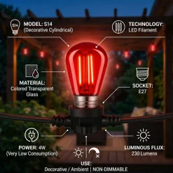 Bombilla LED Filamento - S14 E27 - 4W - Cristal de colores