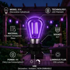 Bombilla LED Filamento - S14 E27 - 4W - Cristal de colores