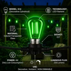 Bombilla LED Filamento - S14 E27 - 4W - Cristal de colores