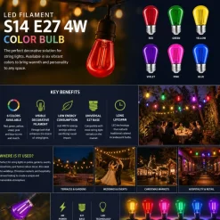 Bombilla LED Filamento - S14 E27 - 4W - Cristal de colores