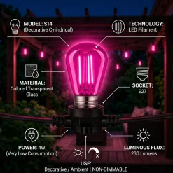 Bombilla LED Filamento - S14 E27 - 4W - Cristal de colores