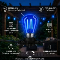 Bombilla LED Filamento - S14 E27 - 4W - Cristal de colores