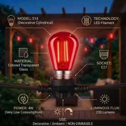 Bombilla LED Filamento - S14 E27 - 4W - Cristal de colores