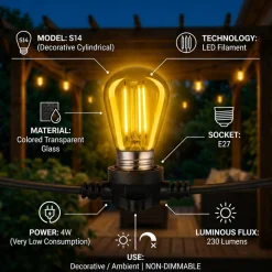 Bombilla LED Filamento - S14 E27 - 4W - Cristal de colores
