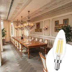 Bombilla LED filamento Vela E14 C35 - 5W - Transparente