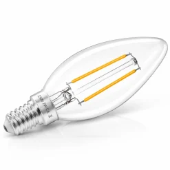 Bombilla LED filamento Vela - E14 C35 - 2W - 3000K - Transparente