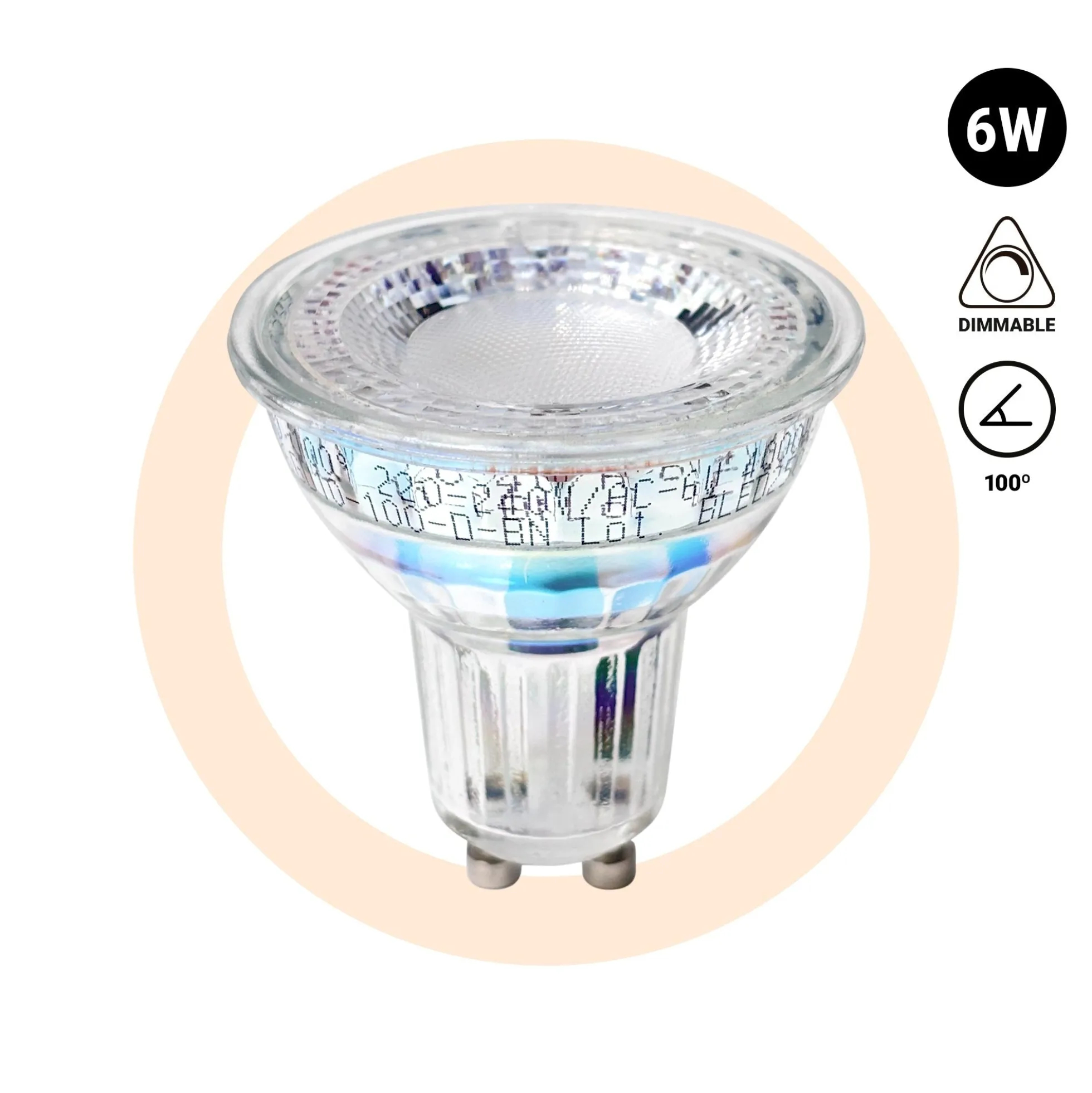Bombilla LED GU10 PAR16 - 6W - Intensidad regulable - 700lm - 100°