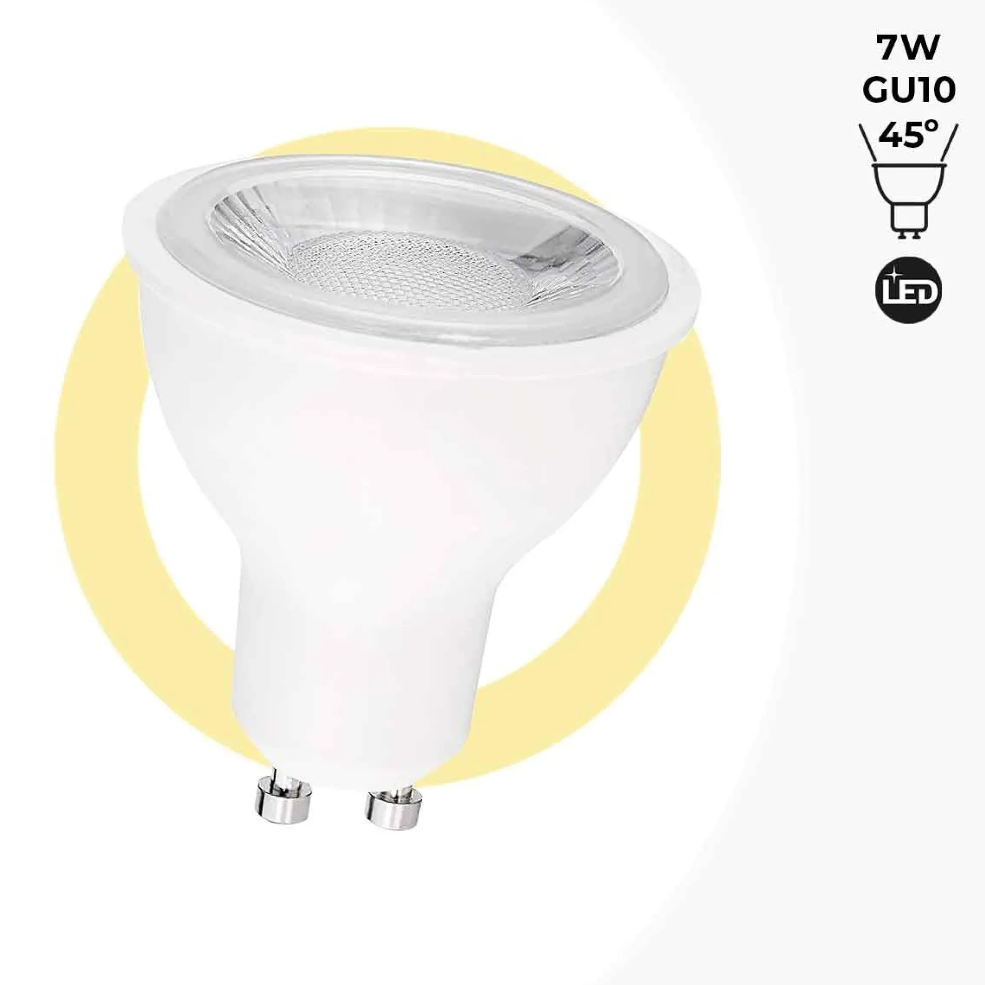 Bombilla LED GU10 - SMD2835 - 7W - Ø50mm - Óptica a 45º