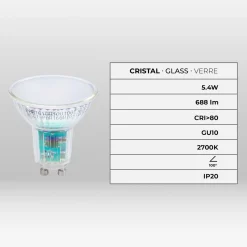 Bombilla LED GU10 6W cristal - 740lm - PAR16 - 100°