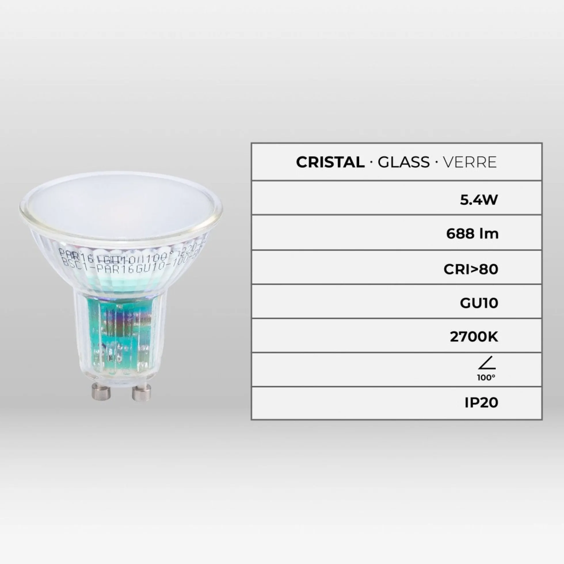 Bombilla LED GU10 6W cristal - 740lm - PAR16 - 100°