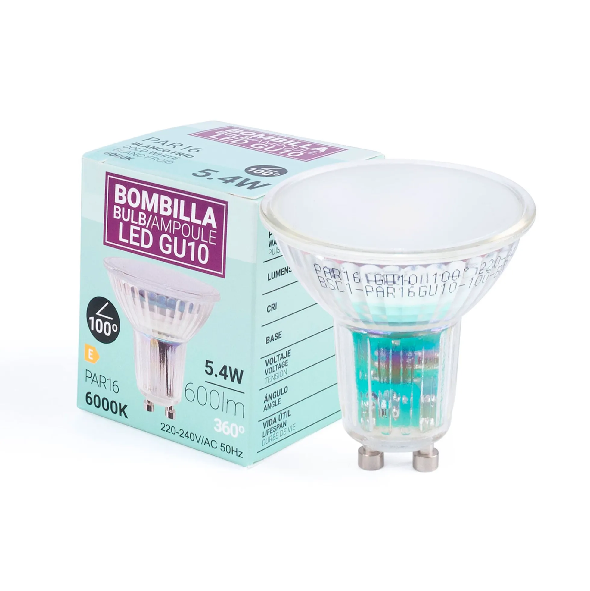 Bombilla LED GU10 6W cristal - 740lm - PAR16 - 100°