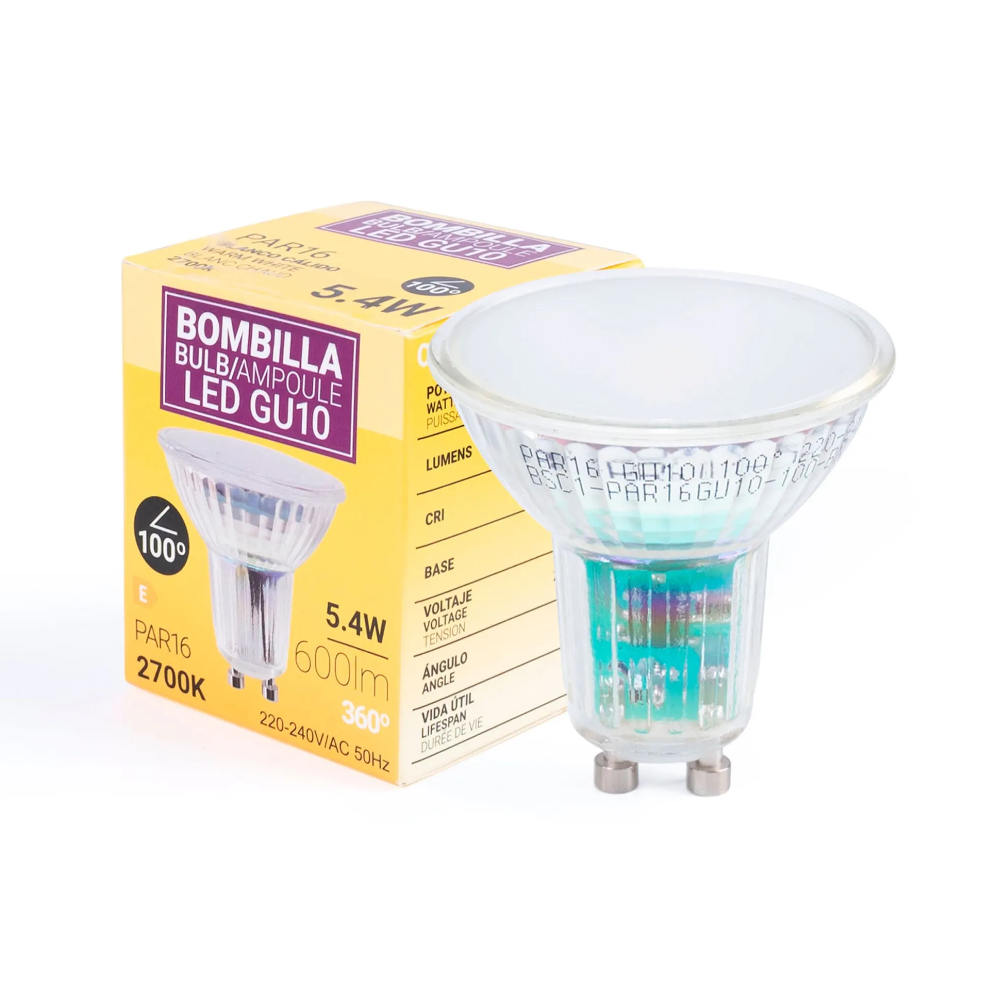 Bombilla LED GU10 6W cristal - 740lm - PAR16 - 100°