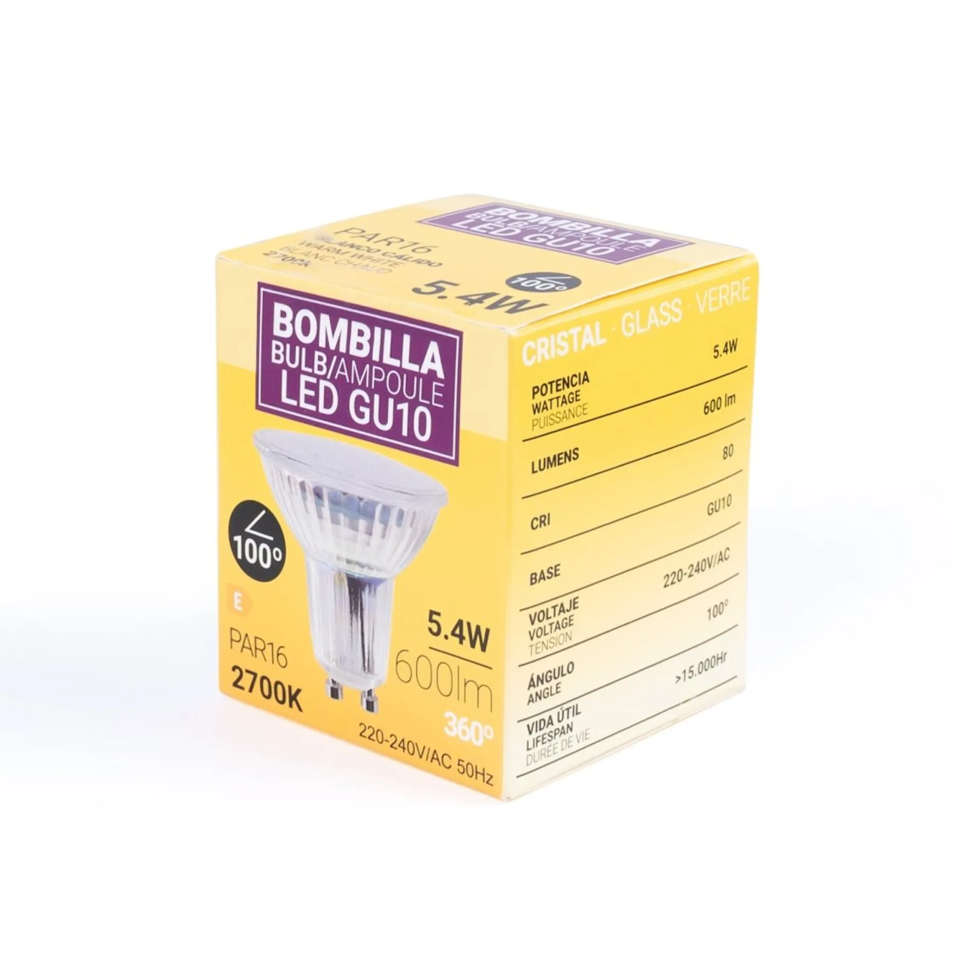 Bombilla LED GU10 6W cristal - 740lm - PAR16 - 100°