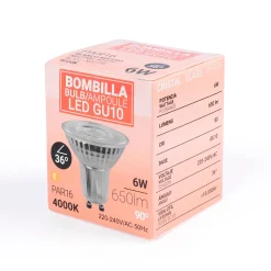 Bombilla LED GU10 6W cristal - 130lm/W - PAR16 - 36°