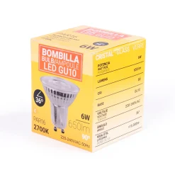 Bombilla LED GU10 6W cristal - 130lm/W - PAR16 - 36°