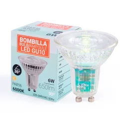 Bombilla LED GU10 6W cristal - 130lm/W - PAR16 - 36°