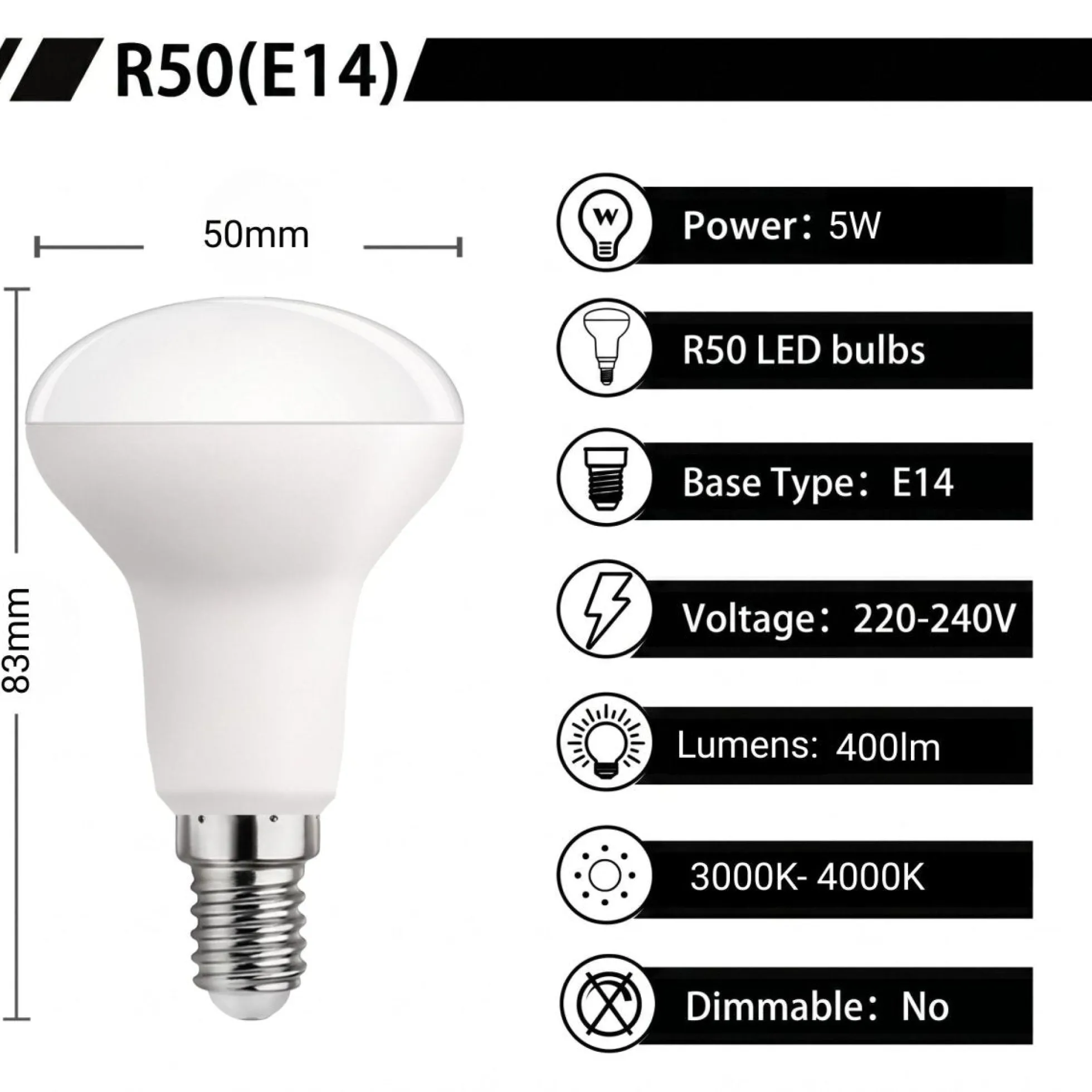 Bombilla LED reflectora - E14 R50 - 5W
