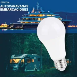 Bombilla 12-24V DC 8W E27 A60 para caravanas, camping y embarcaciones