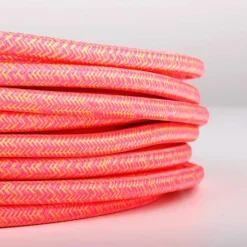 Cable Eléctrico Redondo recubierto en tejido efecto Seda Color Rosa y Amarillo