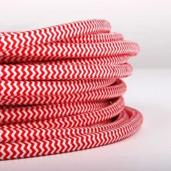 Cable Eléctrico Redondo Recubierto en tejido Efecto Seda ZigZag, Rojo & Blanco