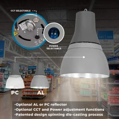 Campana LED comercial CCT - (25W / 40W /60W / 80W) - Difusor aluminio - UGR19 - Driver Lifud 0-10V