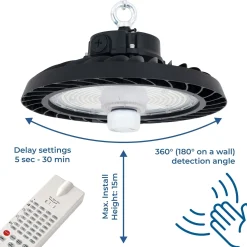 Campana LED UFO industrial 200W - CCT - Con sensor de movimiento - 170lm/W - Driver LIFUD - IP65 - 5 años garantía