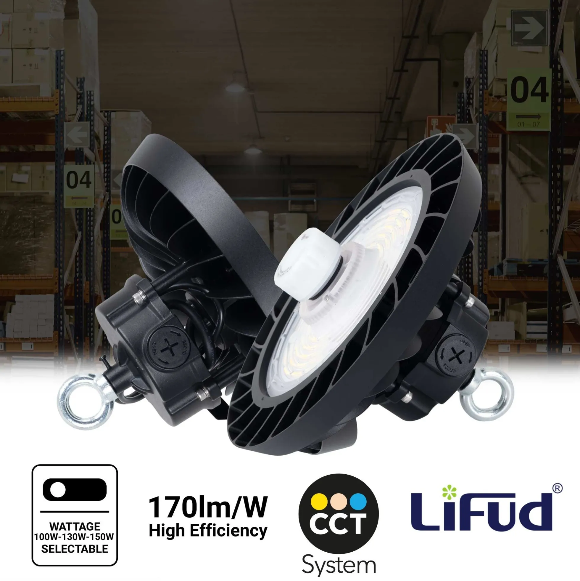 Campana LED UFO industrial 150W - CCT - Con sensor de movimiento - 170lm/W - Driver LIFUD - IP65 - 5 años garantía