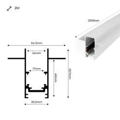 Carril magnético 20mm empotrable - 48V - 2 metros