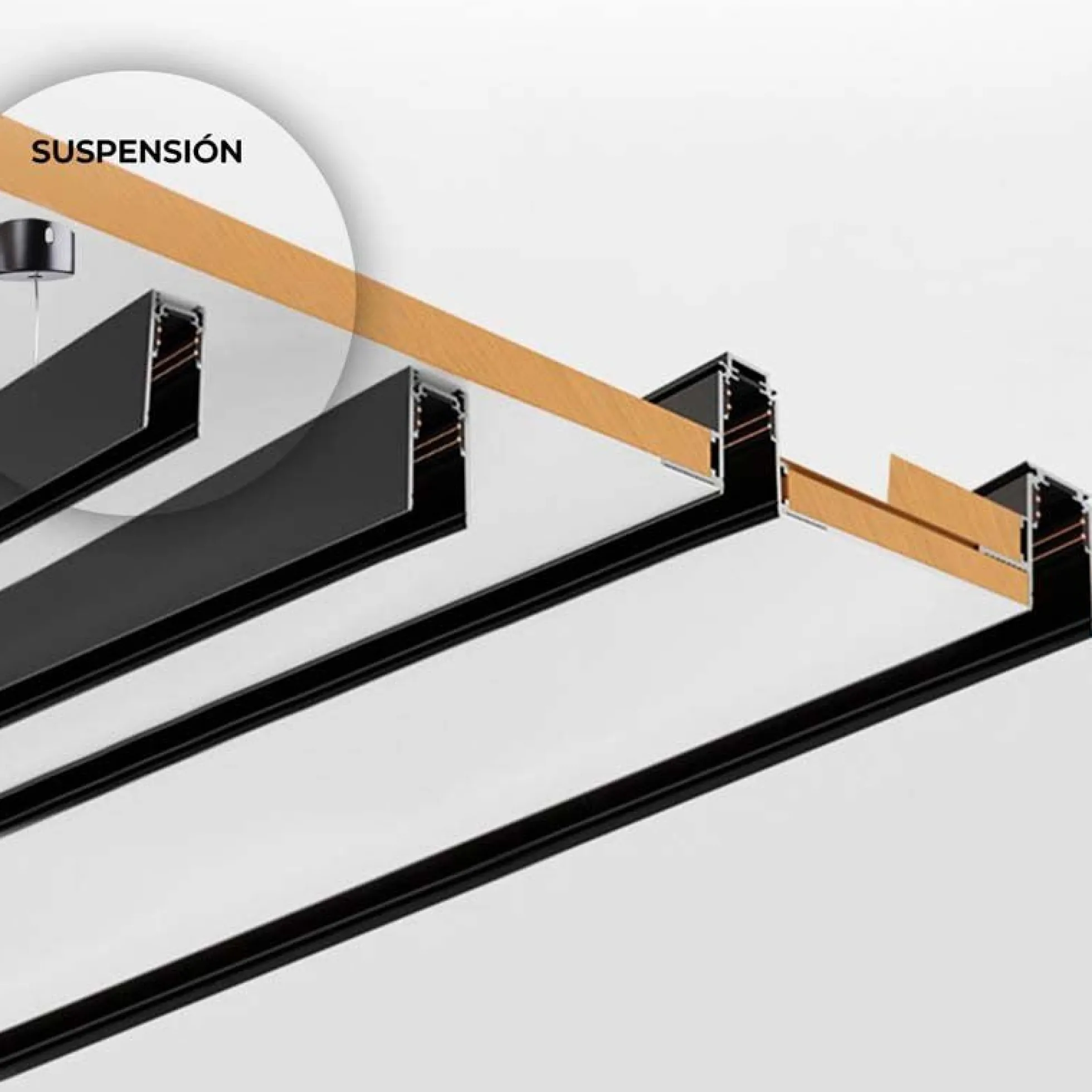 Carril magnético 48V + kit de suspensión - 2 metros
