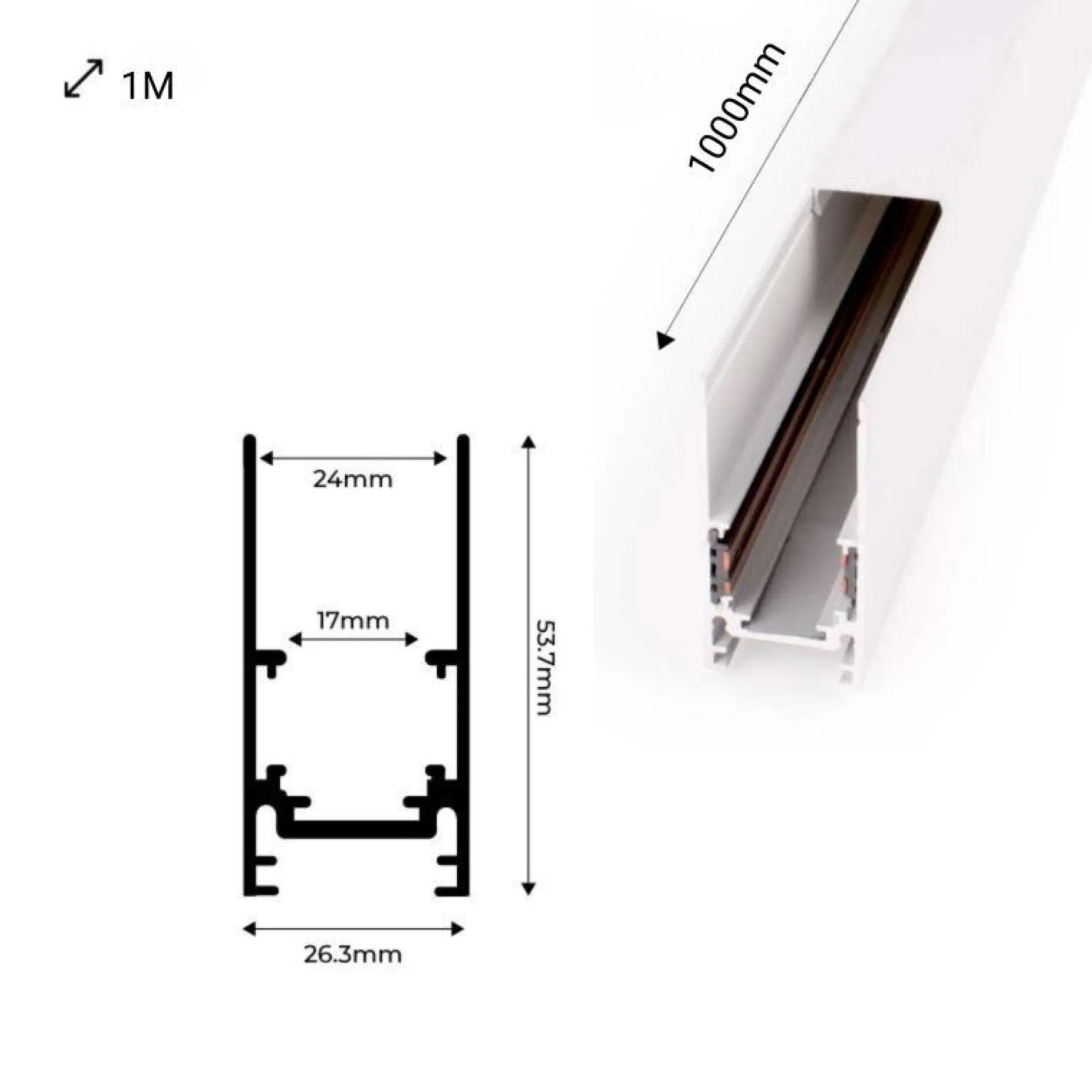 Carril magnético 48V + kit de suspensión - 1 metro