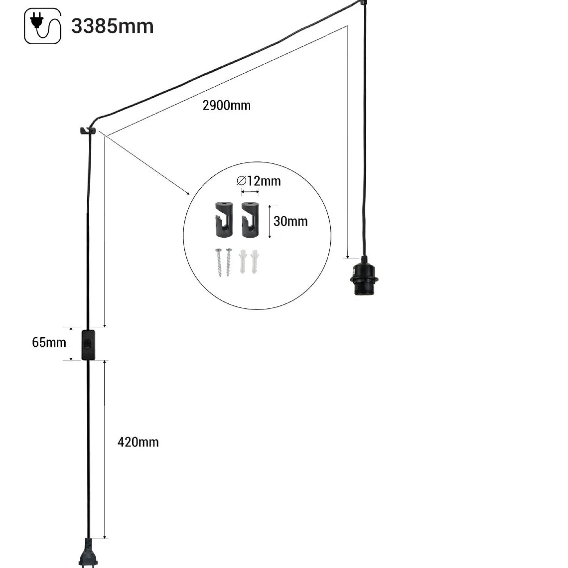 Casquillo E27 con cable de PVC, interruptor y enchufe