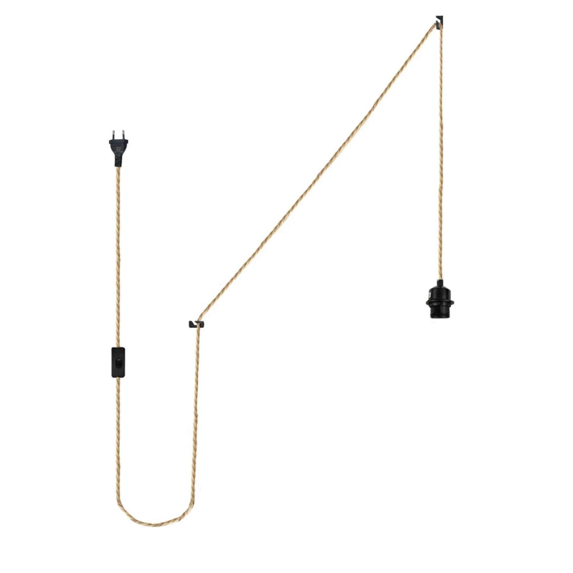 Casquillo E27 con cable de yute trenzado, interruptor y enchufe
