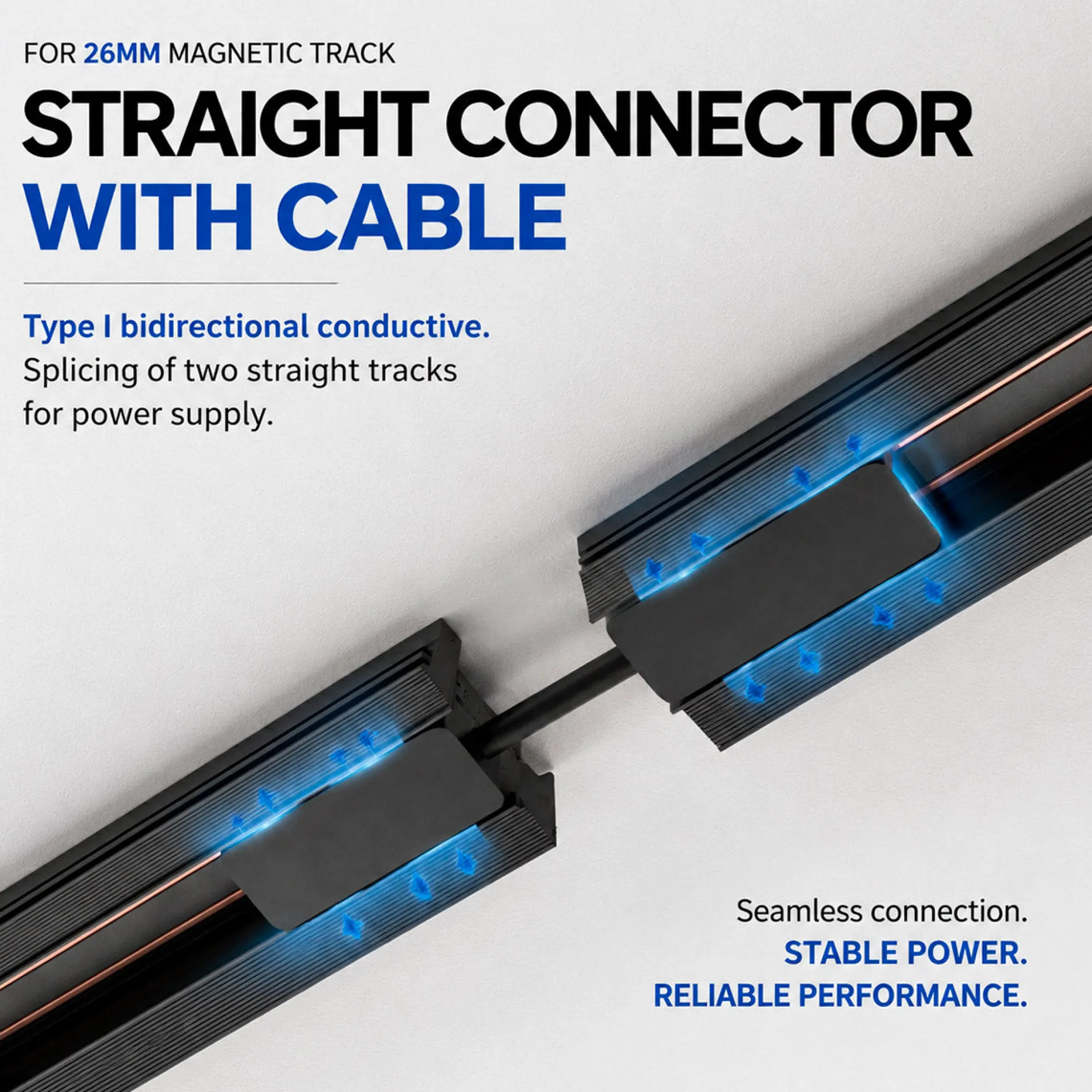 Conector recto con cable para carril magnético - 26mm