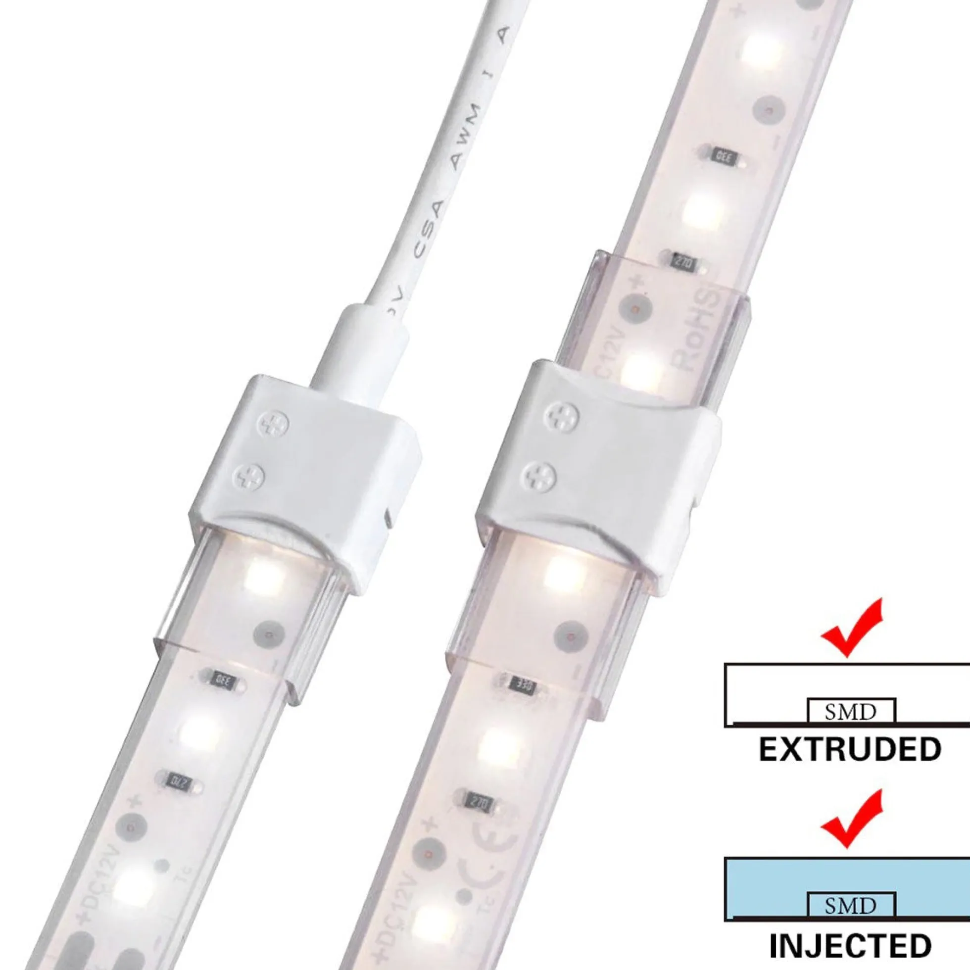 Conector tira LED estanco con cable - 2 pines - Tira 10 mm - IP68