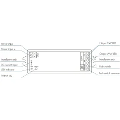 Controlador CCT 12-24V DC - 2 hilos - 5A - RF 2.4GHz - PUSH dimmer - Skydance