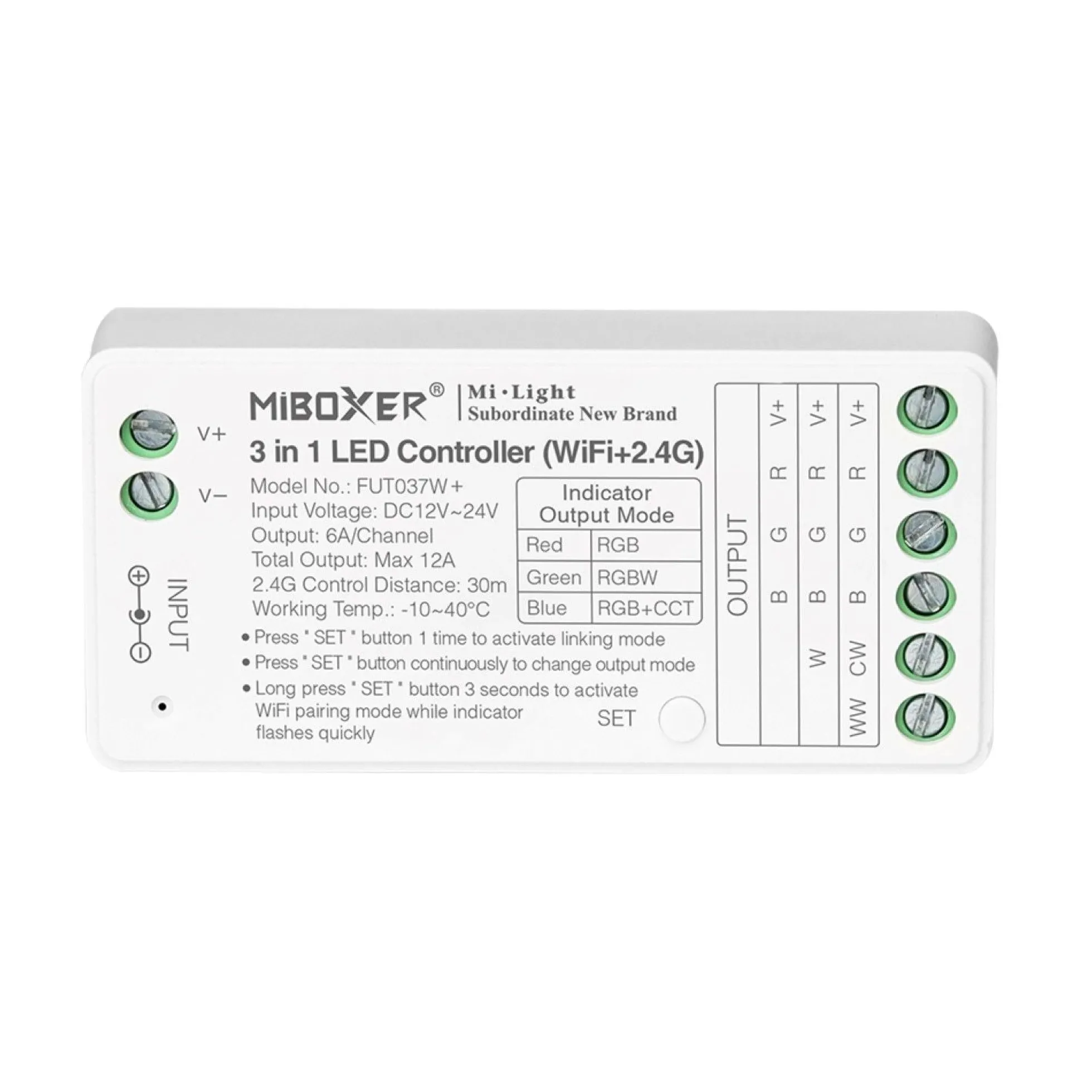 Controlador de tira LED 3 en 1- RGB- RGBW - RGB+CCT - 12/24V DC - 2.4G - WiFi - MiBoxer - FUT037W+