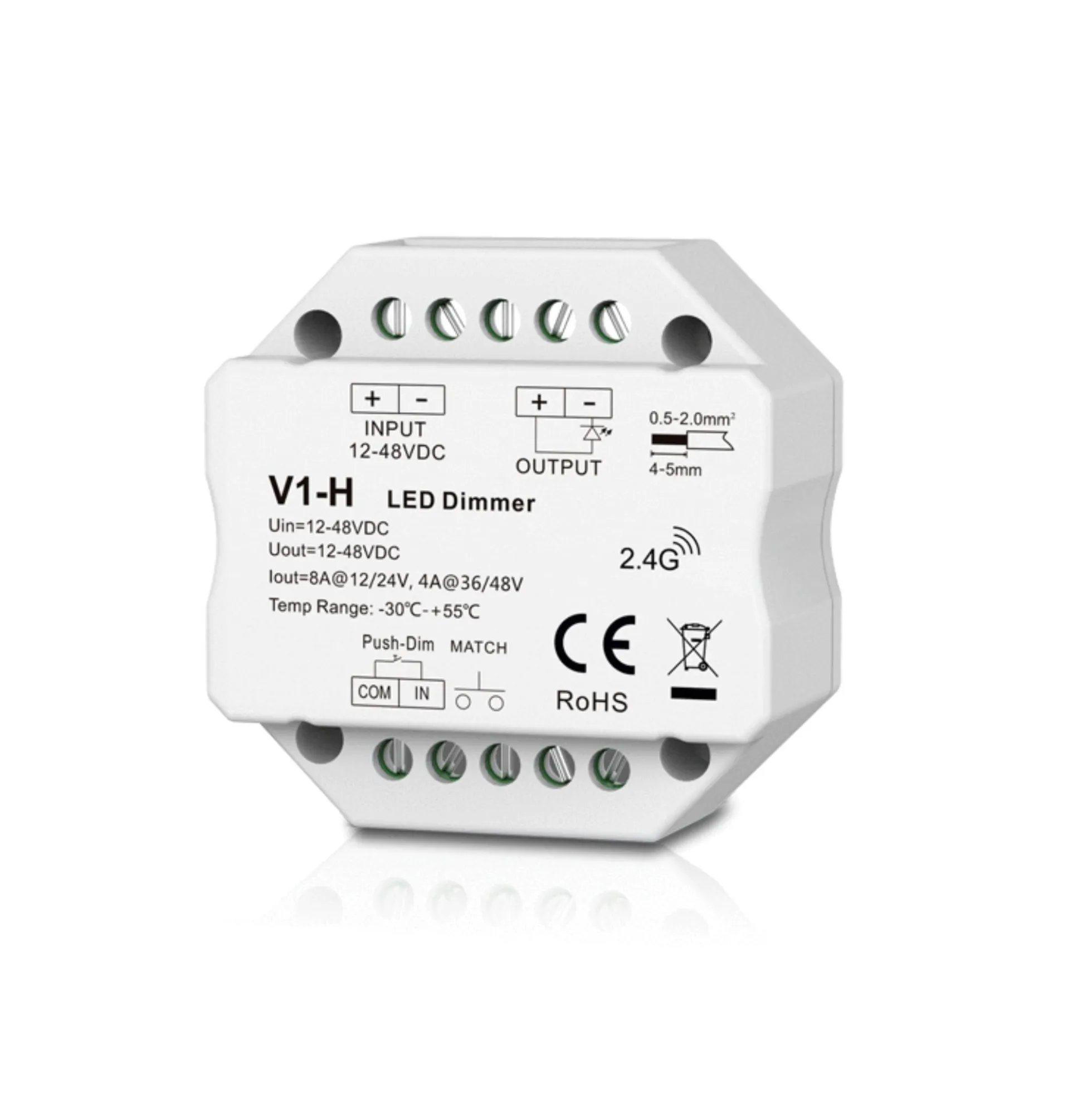 Controlador monocolor 12-48V DC - 8A - RF 2.4G - PUSH dimmer - Tamaño MINI - Skydance