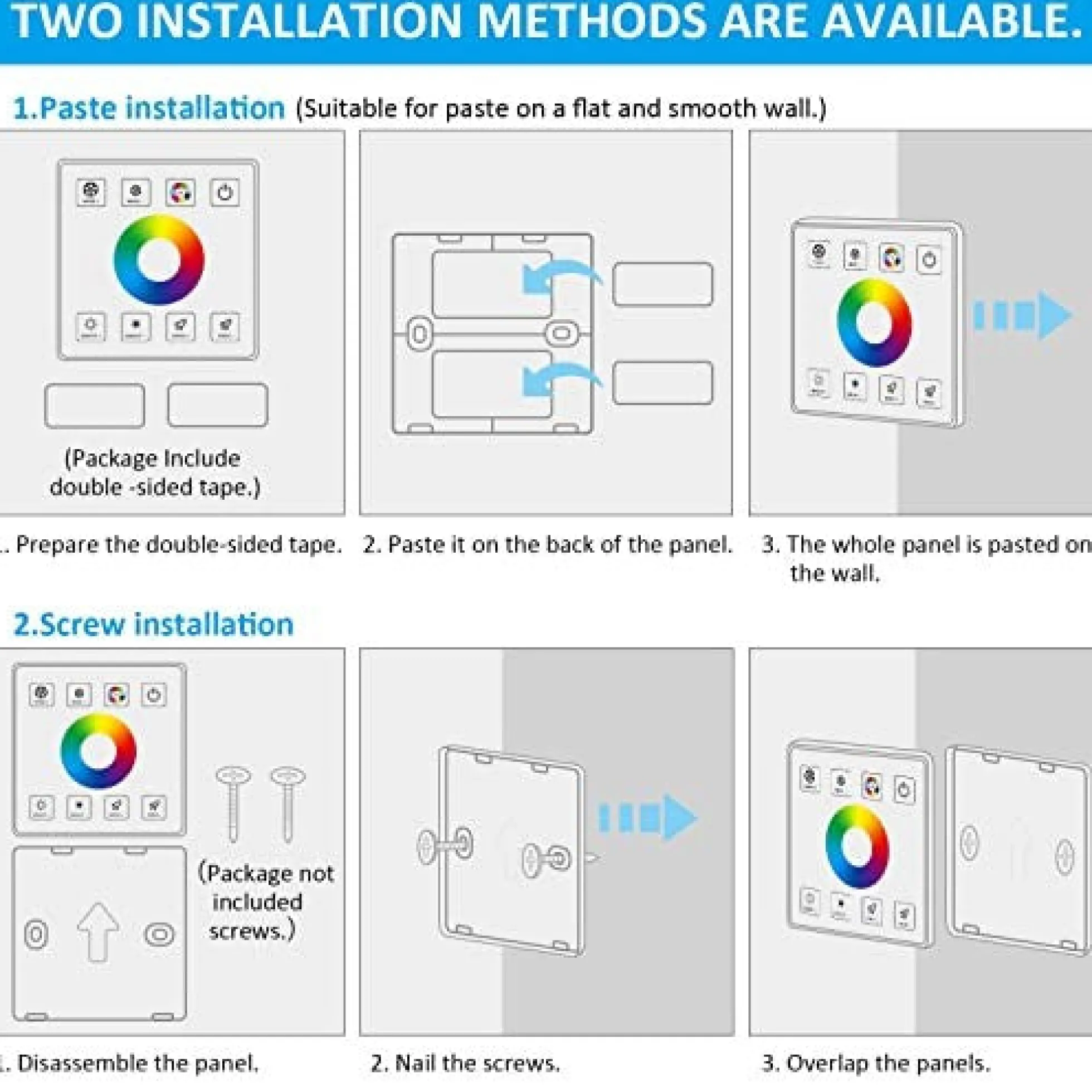 Controlador RGB para tiras LED con panel táctil RF - 5-24V/DC