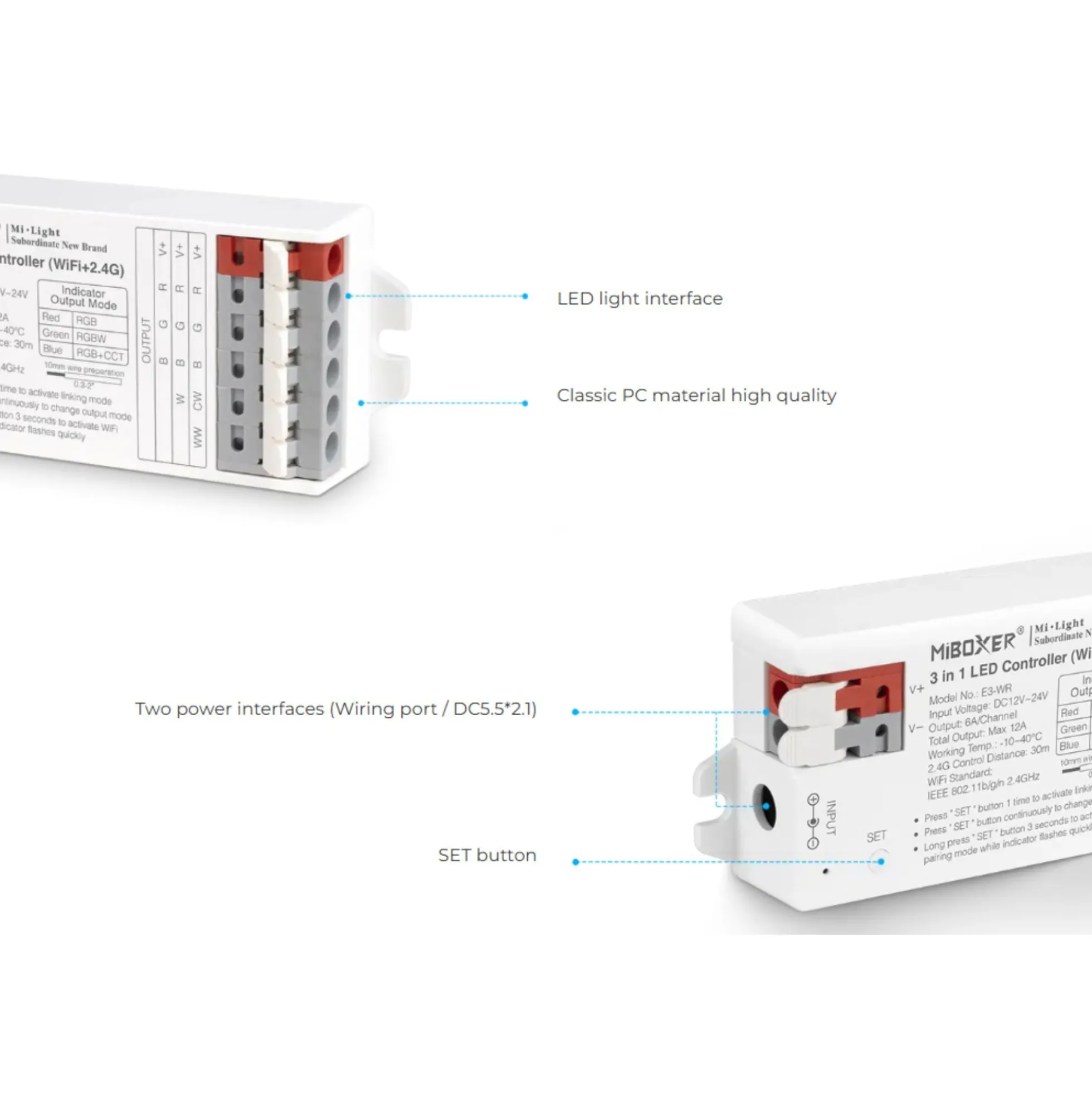 Controlador tira LED 3 en 1- RGB / RGBW / RGB+CCT - 12/24V DC - 2.4GHz+ WiFi - Mi Boxer - E3-WR
