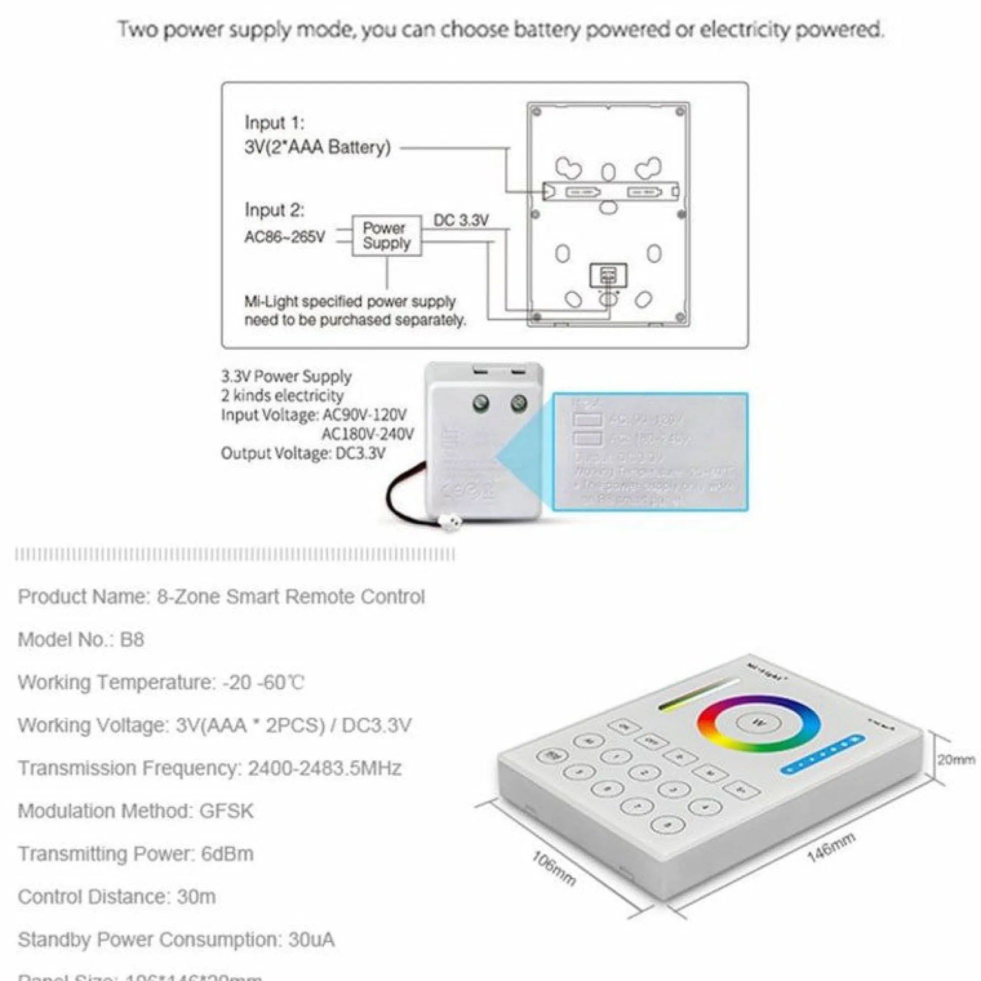Control Remoto 8 Zonas RGB+CCT | Mi Light