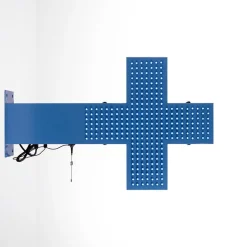 Cruz de veterinaria LED monocolor azul - 50x50cm - Doble cara - Exterior