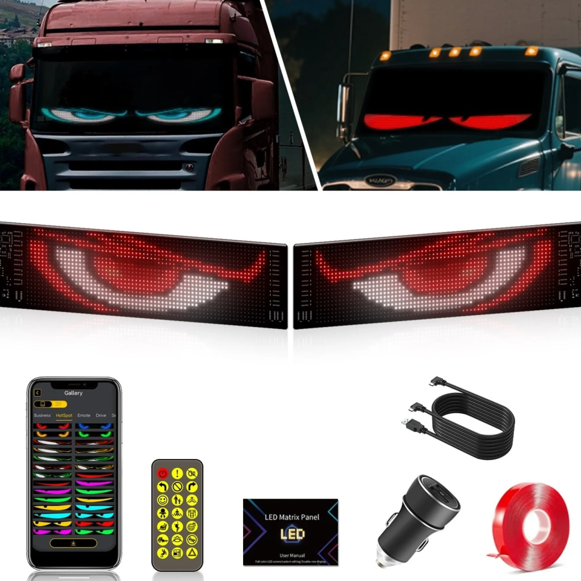 Display LED flexible doble - 12 x 59,5 cm - USB + Bluetooth + mando a distancia