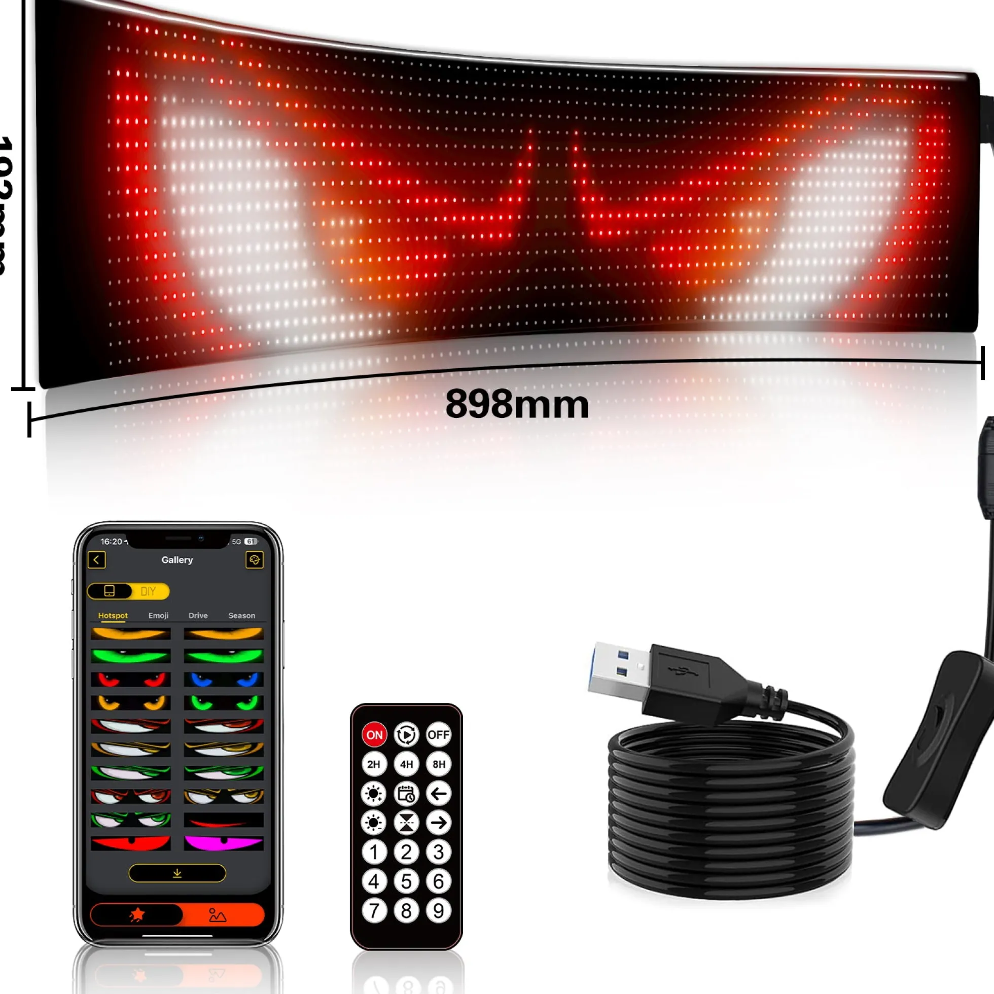 Display LED flexible programable - 89 x 19 cm - USB + Bluetooth + mando a distancia