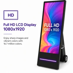 Display publicitario portátil 43'' para interior con ruedas y batería - LCD Full HD