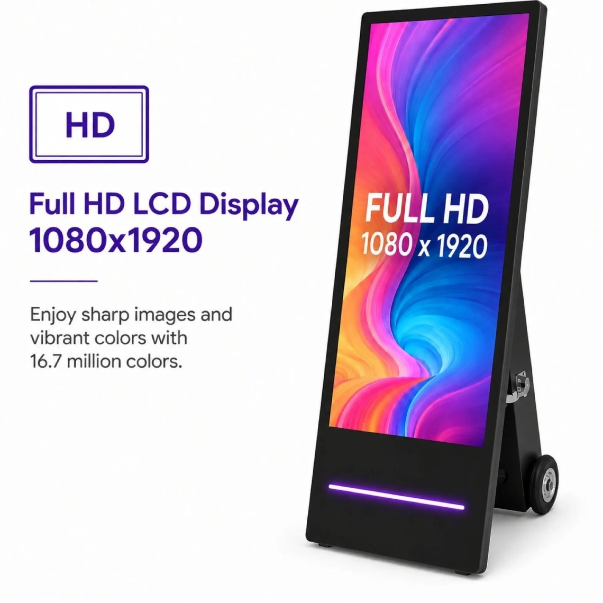 Display publicitario portátil 43'' para interior con ruedas y batería - LCD Full HD