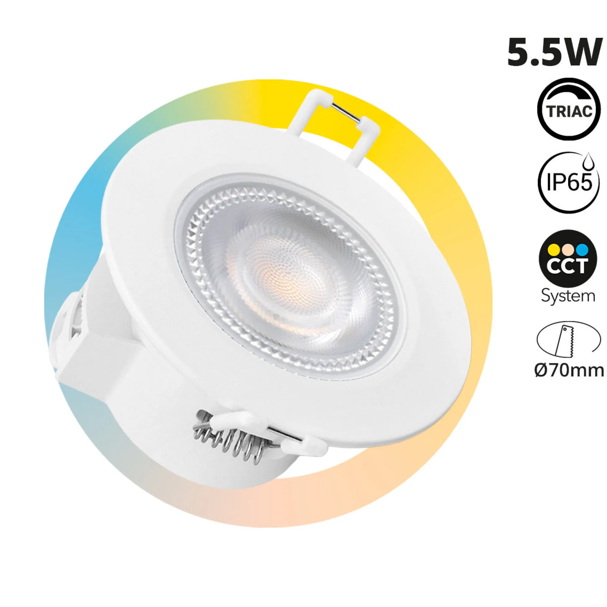 Downlight LED "Avalor" empotrable - TRIAC dimmable - 5.5W - CCT - Corte Ø 70mm - IP65