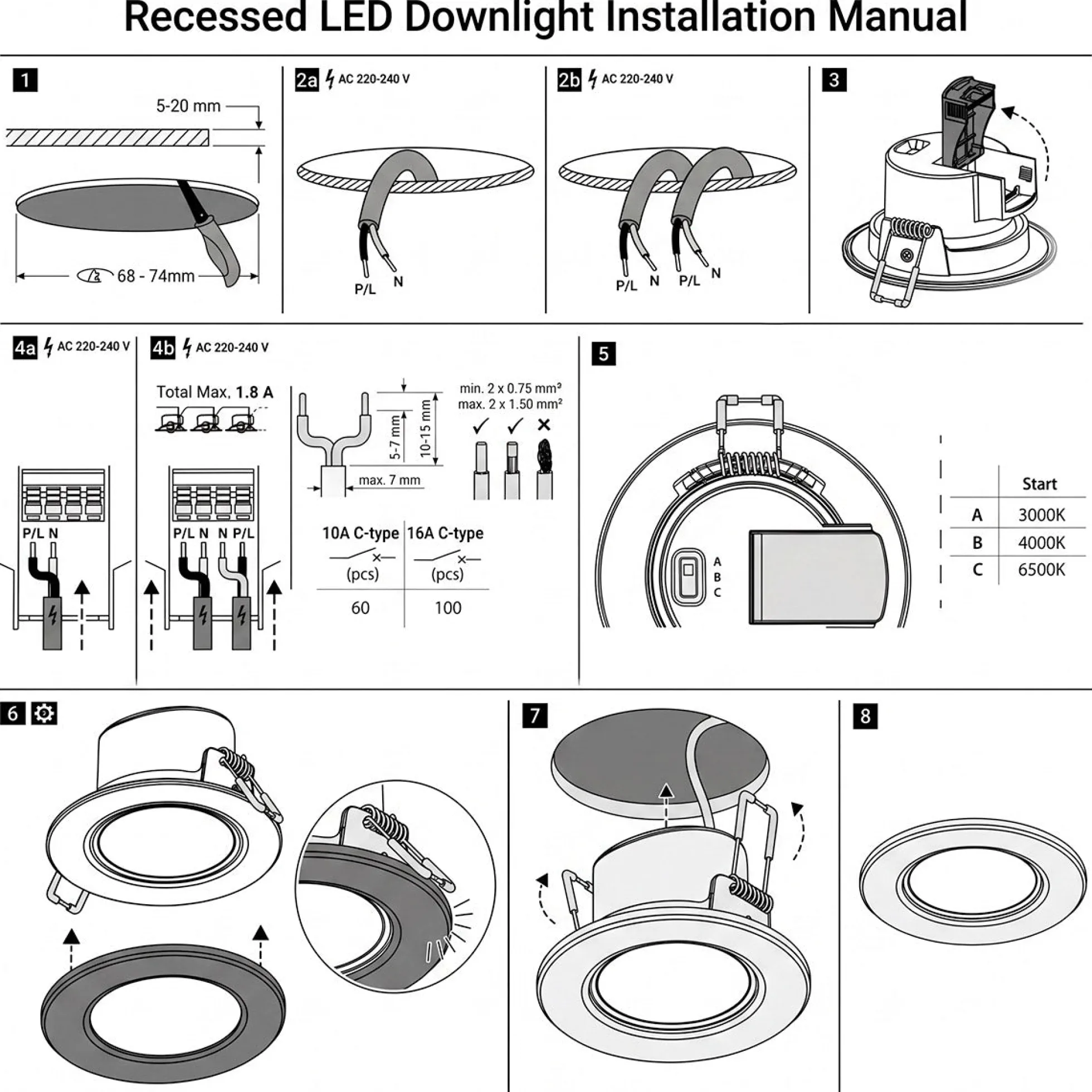 Downlight LED "Avalor" empotrable - TRIAC dimmable - 5.5W - CCT - Corte Ø 70mm - IP65