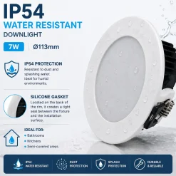 Downlight LED circular empotrable - CCT - 7W - Corte Ø 95 mm - IP54