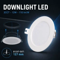 Downlight LED circular empotrable - 3CCT - 12W - 110 lm/W - Corte Ø127mm